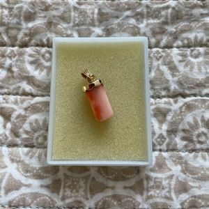 Solid 14k yellow gold genuine pink coral pendant